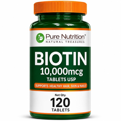 [BRSREBQROUHWEHYU] Pure Nutrition Biotin Tablets for Hair Growth | Biotin Supplement 10000 mcg | Hair Supplements for Women & Men Supports Hair Growth, Strong Nails & Healthy Skin - 120 Tablets