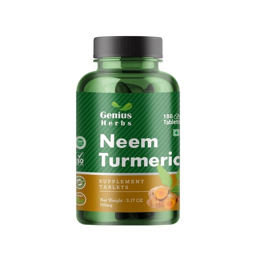 [BRSRMBQ5AAIWYDLZ] Neem Turmeric Tablets 500mg – 180 Tablets (45 Days Supply, Pack of 1) | Ayurvedic Herbal Detox & Immunity Booster Supplement | Supports Skin Health, Digestion & Overall Wellness | Vegan, Non-GMO