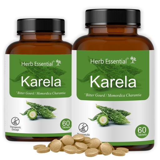 [BRSWGGT5BF7BGFD2] Herb Essential Karela (Bitter gourd) Tablets 500 mg,60 Tablets (pack of 2)