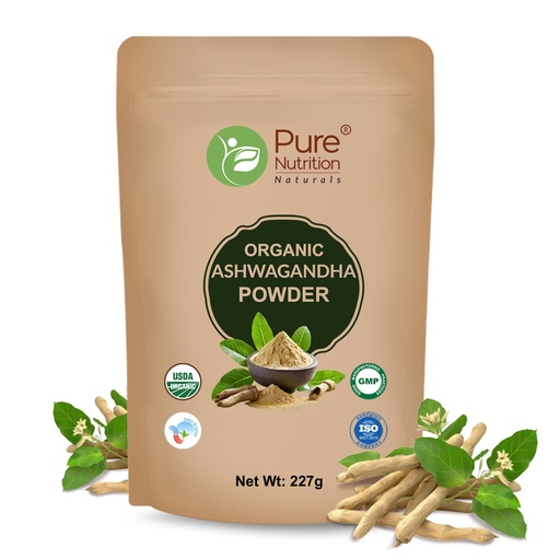 [BRSRAZAQBEIGM3DA] Pure Nutrition Organic Ashwagandha Root Powder, 227g | Supports Stress Management, Sleep, Fertility, Immunity, Vitality & Strength | Amukkara Kizhangu Choornam | USDA Organic Certified
