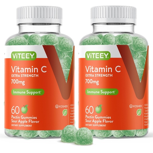 [BRSRMZY7DN6WYDL7] Viteey Chewable Vitamin C Gummies for Adults - 700mg Extra Strength Immune Support Supplement - Vegan, Gluten Free - 120 Count