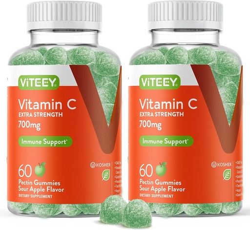 [BRSRMZY7DN6WYDL7] Viteey Chewable Vitamin C Gummies for Adults - 700mg Extra Strength Immune Support Supplement - Vegan, Gluten Free - 120 Count