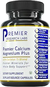 [BRSWYBQLO55RSDYV] Premier Research Labs Calcium Magnesium Plus - Calcium Magnesium Supplement, Calcium Supplement, Pure Magnesium, Mushroom Complex with Reishi & Lions Mane - 300 Vegetarian Capsules