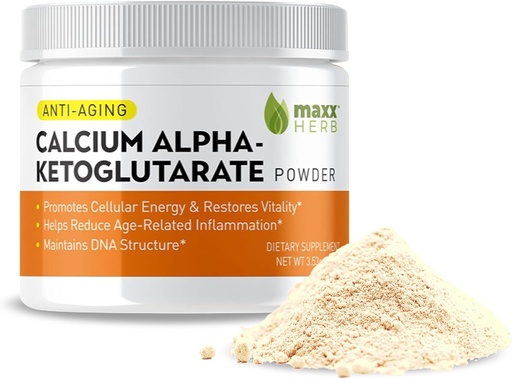 [BRSWYEA6OQGWADLX] Maxx Herb Calcium AKG, Pure Calcium Alpha - Ketoglutarate Powder (Ca-AKG), for Energy, Vitality, Mental Focus, Clarity & DNA Structure, Non-GMO & Gluten Free - 100 Gram Jar (67 Servings)