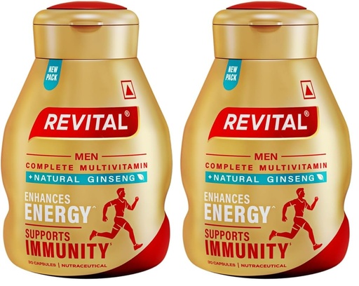 [BRSRACABAQNGYHL6] Revital H Multivitamin For Men (30 Capsules) With Natural Ginseng, Zinc, 10 Vitamins & 8 Minerals For Daily Energy, Stamina & Immunity, 1 count (Pack of 2)