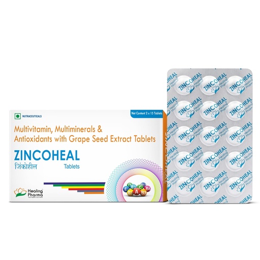 [BRSRGBATAUFBMAA7] Healing Pharma - Zincoheal Tablet | Zinc & Vitamin C Supplement with Multivitamins | Daily Immunity Booster, Energy Support & Antioxidant Supplement for Men & Women (2 x 15 Tabs)