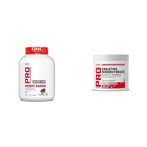 [BRSROGQFDIFB6AL5] GNC Pro Performance Weight Gainer (Double Chocolate, 3 KG)| 73g Protein | 440g Carbs | 2200 Cal & GNC Pro Performance Creatine Monohydrate, (Unflavoured, 100 grams Powder) COMBO