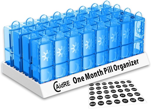 [BRSROZQOCQGQ43Y4] 31 Day Pill Organizer AM/PM – Monthly Pill Box for Medications, Vitamins & Supplements – One Month 2 Times a Day Pill Case, 4 Week Daily Pill Organizer, Blue