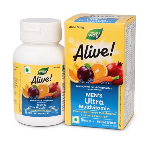 [BRSRGGT7AAHGMCA4] Nature’s Way Alive Men’s Ultra Multivitamin – Daily Supportive Nutrition from 32+ Fruits & Veggies | 8 Key Minerals | 17+ Vitamins | Immunity & Metabolism Support | Digestive Enzymes | 100% RDA of 17+ Vitamins & Minerals 60 Veg tablets