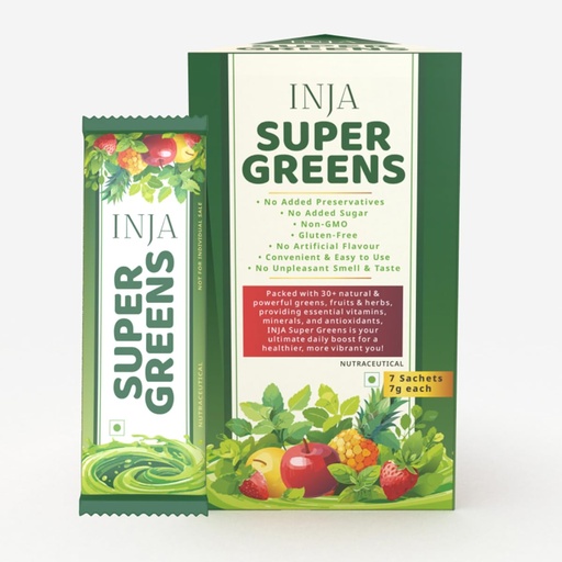 [BRSREFQFOINREDTP] INJA Super Greens - Complete Daily Greens for Men & Women, 40+ Vitamins, Minerals Superfoods, Adaptogens & Antioxidants for Immunity, Energy, Detox, Gut Health, 7 Sachets