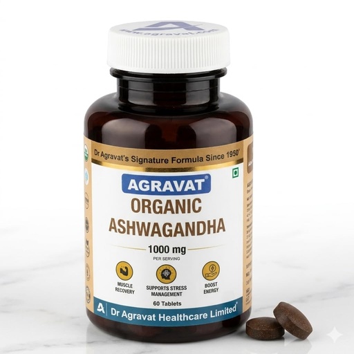 [BRSRYZYDDN6B6G3J] Dr Agravat Organic Ashwagandha 1000mg | Clinically Proven | 60 Veg Tab