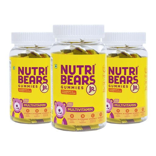 [BRSW2FIPDEMRAGY6] NutriBears Kids Multivitamin Gummies | 12 Essential Nutrients | No Artificial Colours or Sweeteners | Low Sugar | Immunity, Growth & Brain Development | Age 2-12 | Strawberry & Orange | 90 Gummy Bears