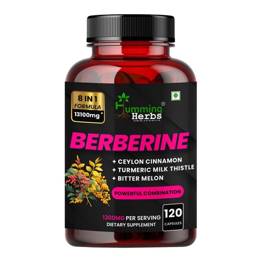 [BRSRGGAPAANQA2TL] Humming Herbs Berberine Supplement | 8in1 | 120 Caps | with Ceylon Cinnamon Milk Thistle Bitter Melon & Probiotics - For Optimal Health