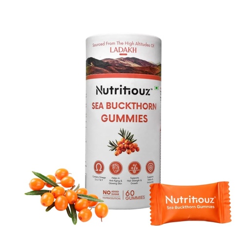 [BRSREGAEPJYWODTB] Seabuckthorn Gummies for Immunity & Glowing Skin | Rich in Vitamin C, Omega 3,6,7,9 & Antioxidants | Boosts Immunity, Brightens Skin | Pack of 60 Gummies