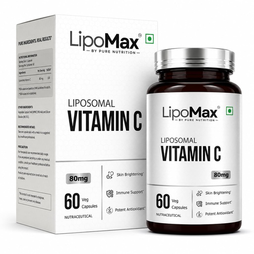 [BRSRGGIBCIAWAFDO] LipoMax Liposomal Vitamin C Capsules 1000mg | High Absorption Vit C Supplement For Immunity, Skin & Antioxidant Support | Gentle On Stomach - 60 Veg Capsules