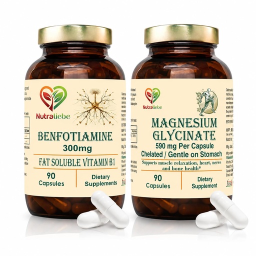 [BRSRYYABAAAQGDQ7] Nerve + Relaxation Wellness Duo | Benfotiamine 300mg + Magnesium Glycinate 590mg | 90 Capsules Each