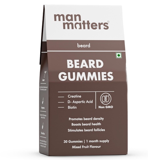 [BRSW2CT6BN5W2DLD] Man Matters Beard Gummies for Men | 30 Days Pack | Thicken Beard, Stimulates Beard Follicles & Improves Beard Density | Biotin, D-aspartic Acid & Creatine | Gelatin-Free,100% Veg