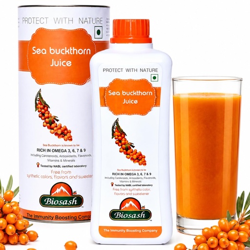 [BRSRE2T6BZYGM2D3] Biosash Himalayan Sea Buckthorn Pulp Concentrate 750ml | Cold-Pressed | Natural Vitamin C, Rich in Omega 3, 6, 7, 9 |Antioxidants | Immunity |Skin Glow | Gut Health Support | Herbal SeaBuckthorn Juice | Makes 150 Glasses | No Added Sugar | Organic Himalayan Berries Certified