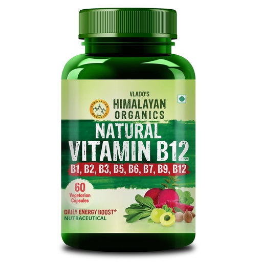[BRSRMBI5BUIBAYDH] Vlado's Himalayan Organics Plant Based Vitamin B12 Supplement- with Vitamin B1,B2,B3,B5,B6,B7,B9,Moringa | 100% Natural | Support Nerve Health & Brain Function I Energy Production, Energy, Maximize Absorption, Boost Metabolism I Active form of Vitamin B12 For Men & Women - 60 Vegetarian Capsules