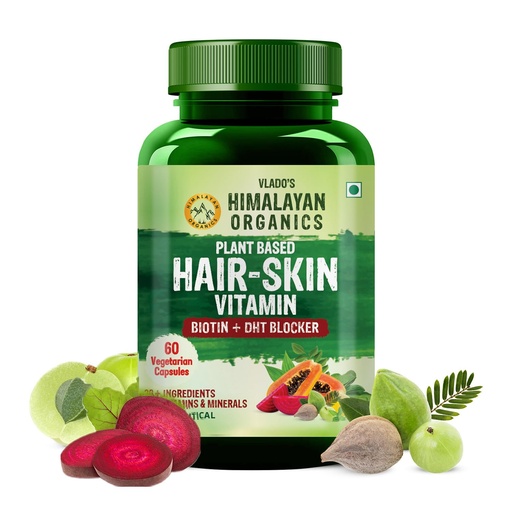 [BRSWYGT7CJ6WCE3Z] Vlado’s Himalayan Organics Pure Biotin, DHT Blocker Supplement, Plant-Based Vitamin B1, B2 , B3, B5, B6, B7 , B9, B12 , Vitamin c ,Vitamin D3 ( Cholecalciferol ) (With Goodness of Nettle Leaves | Helps Reduce Hair Fall, Controls Hair Fall, Stimulates Hair Follicles & Promotes Hair Growth | For Men And Women - 60 Veg Capsules