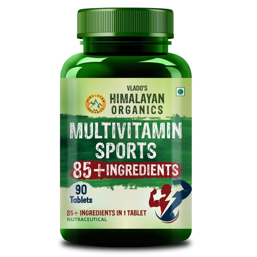 [BRSRA23ROYHQG2DK] Vlado's Himalayan organics Multivitamin Sports with Vitamin B1,B2,B3,B5,B7,B9,B12,A,D3,K2,E And Calcium Magnesium Zinc with Iron, Copper, Selenium, Chromium, Zeaxanthin, Lutein, Brahmi, Ashwagandha, Ginkgo, L-carnitine, L-arginine, Gokhru and Spirulina with 60+ Nutrients | Good For Brain, Eye, Muscle & Joint Care - 90 Veg Tablets
