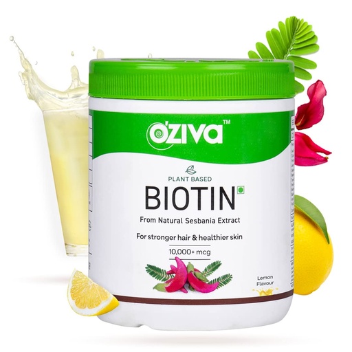 [BRSW2FL6OIFBAF3P] OZiva Biotin For Hair Growth|Biotin Powder for Hair & Healthier Texture, Skin, Nails & Body (With Silica, Sesbania Agati, Vitamin B6),Certified Clean & Vegan, 125g (Lemon)