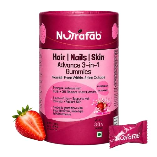 [BRSRGCQZC4CG233D] Hair Skin and Nails Gummies, 3-in-1 Biotin Enriched Formula with Vitamin C & E, 30 Sugar-Free, Biotin Hair Growth Gummies for Women, Daily Skin Beauty & Strength Support