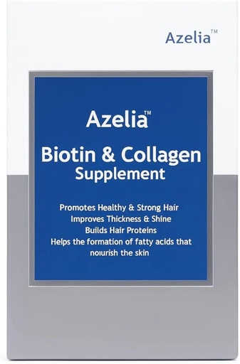 [BRSRYZA2AUIR6YDU] New Azelia Biotin & Collagen Supplement, 30 Tablets, Hair Growth Formula with Vitamin C, Omega 3, Zinc for Strong Hair, Thickness & Shine By Glorida
