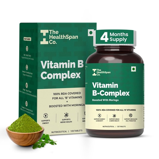 [BRSRGAABA57QY3LF] The Healthspan Co. Vitamin B-Complex with Moringa - 120 Vegetarian Tablets
