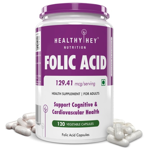 [BRSWYGQNBUHRM2T5] Healthyhey Nutrition Folic Acid - 120 Veg Capsules