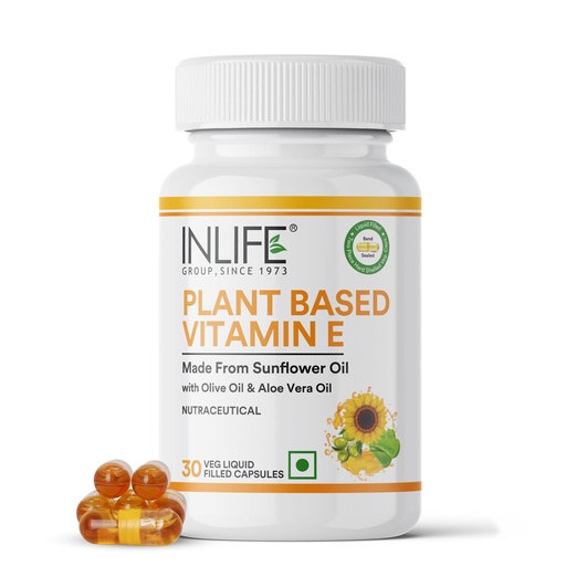 [BRSW2AD6BN5BOE3F] INLIFE Plant Based Vitamin E, Sunflower Olive Aloe Oil, 30 Veg Capsules