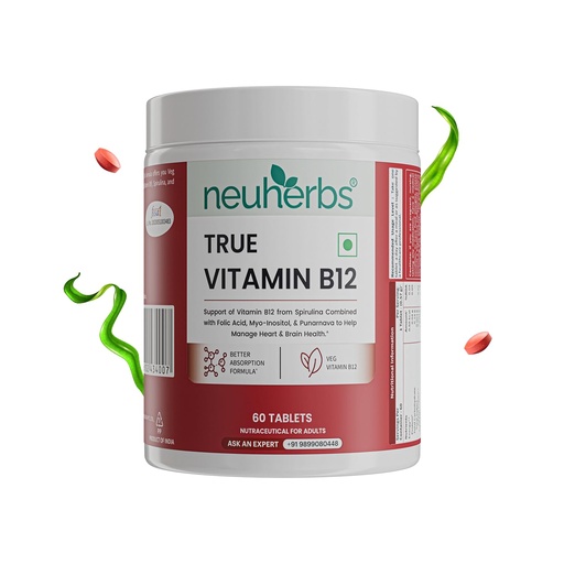 [BRSROED5AUBGO336] Neuherbs Plant-Based Vitamin B12 Tablets 60 Count | True VItamin B12 with Spirulina, Myo-Inositol & Punarnava | Supports Energy, Brain, Nerve Health & Metabolism for Men & Women