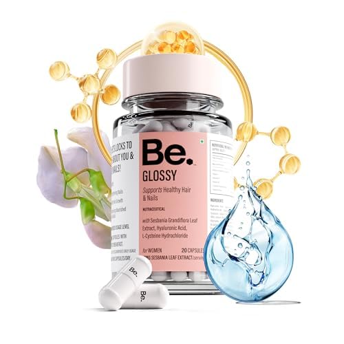[BRSRAAIZBEFR6FLA] Be. Glossy Hair Supplements for Women | Biotin Tablets for Hair Growth & Nail Strength with Hyaluronic Acid, Vitamin E, Vitamin B12 Tablets & L-Cysteine | Hair & Nail Vitamins | 30 Day Supply | 60 Capsules