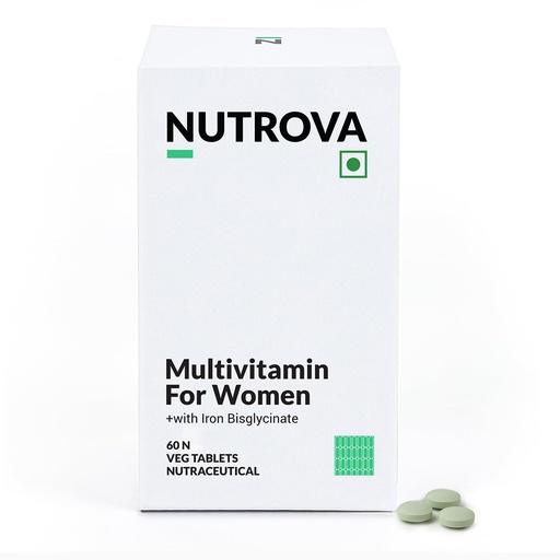 [BRSREHY3BZ6RAE3A] Nutrova Multivitamin For Women - Daily Multivitamins with bioavailable Iron bisglycinate, CoQ10 and Lycopene - Optimized for Indian Diets - 60 Tablets.