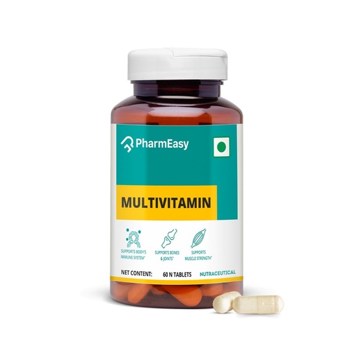 [BRSW2AD3OYCBQ3AV] PharmEasy Advanced Multivitamin for Men and Women with Vitamins and Minerals, Zinc, Calcium, Vitamin C, Vitamin D2, and Antioxidants, for Immunity & Energy - (60 Multivitamin Capsules)