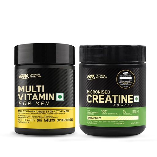 [BRSRAAQFOIMW2DTX] OPTIMUM NUTRITION (ON) Multivitamin for MEN 60 Tablets, 26 Vitamins & Minerals and Creatine Micronized 100 g, Unflavored, 1 count, 33 servings
