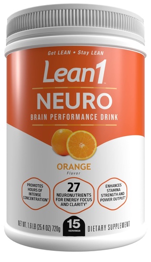 [BRSW2FI3DIIAIC3J] Lean1 Neuro, Mental Energy Powder Drink, orange flavor, 15 serving tub by Nutrition53