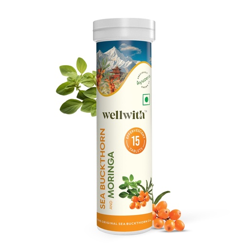 [BRSREFIYCMGRAELD] Wellwith Seabuckthorn + Moringa Effervescent Tablets | Immunity & Antioxidant Support | Natural Vitamin C & Iron | Vegan, Sugar-Free, Refreshing Orange Flavour | 15 Tablets (Pack of 1)