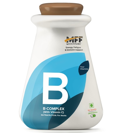 [BRSRMHAYOQAWO2T5] MyFitFuel B Complex with Vitamin C (180 Capsules) with 100% RDA B1, B2, B3, B5, B6, B7, B9 & B12 | Hair Growth, Energy & Immunity | Youthful Skin