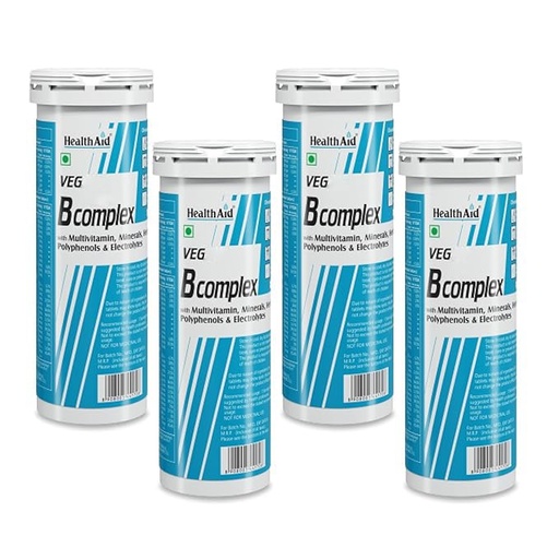 [BRSROGILDEMGMYD5] Health Aid Vegan B Complex - 40 Effervescent Tablets | Multivitamin, Minerals, Herbal Blend, Polyphenols & Electrolytes