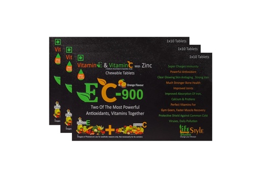 [BRSRAGT3OAIWCF3J] EC-900 | PH Balance Tablets with Vitamin C, Vitamin E & Zinc | Powerful Antioxidant Formula for Immunity, Skin, Hair & Bone Health | Orange Flavour | 500mg Total Vitamin Power (3)
