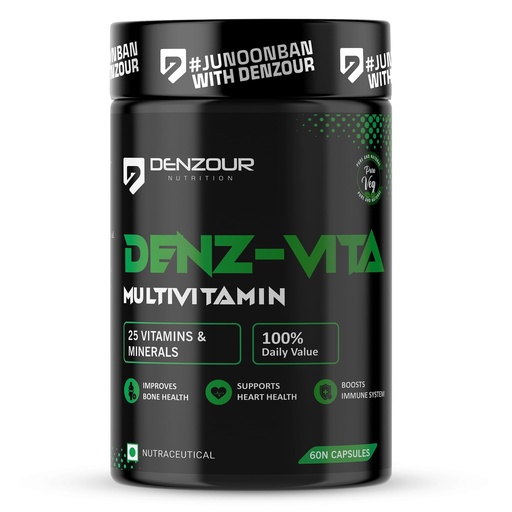 [BRSRGZQEDF5WYELG] Denzour Nutrition Denz-Vita Multivitamin Capsules for Men & Women | 25 Essential Vitamins & Minerals | Supports Daily Energy, Immunity & Recovery | 60 Capsules
