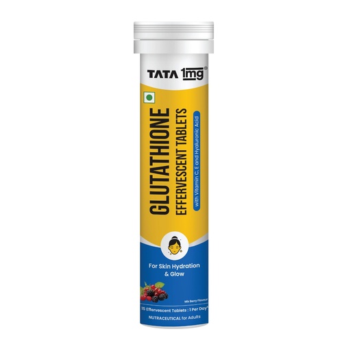 [BRSRAAQEDMGQG3DH] Tata 1mg Glutathione Effervescent Tablet with Vitamin C, E & Hyaluronic Acid, Berry Flavour