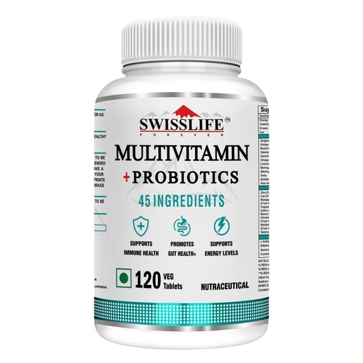 [BRSROFD3C54GCF3X] Swisslife Forever Multivitamin with Probiotics - 45 ingredients for men and women| Vit.A, B vitamins, C, D, E | Biotin, Zinc, Vitamins, Minerals and Giloy (120 Veg Tablets)