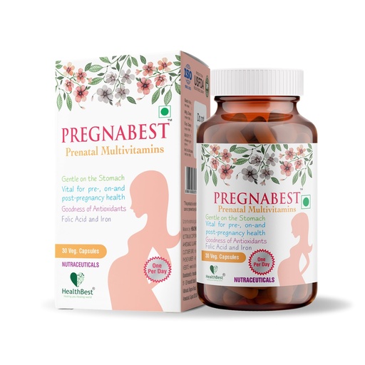 [BRSREGA3BMFQGCA2] HealthBest Pregnabest Prenatal Multivitamins for Women – Folic Acid, Iron, Zinc, Vitamin D3 – 30 Capsules