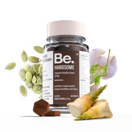 [BRSRAAIZB56QKCA6] Be. Handsome Biotin Tablets for Hair Growth & Beard Enhancement for Men | B12 Vitamin Tablets with Pumpkin Seed Oil, Sesbania Extract & Vitamins | Hair & Beard Health | 60 Veg Capsules | 30 Day Supply