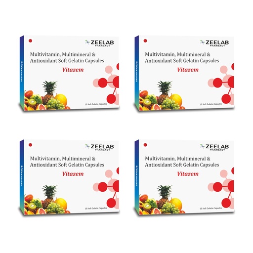 [BRSROBD4BYCGOADX] Zeelab Vitazem, Multivitamin, Multimineral and Antioxidant - 10 Soft Gelatin Capsules (Pack of 4) | Non-Veg