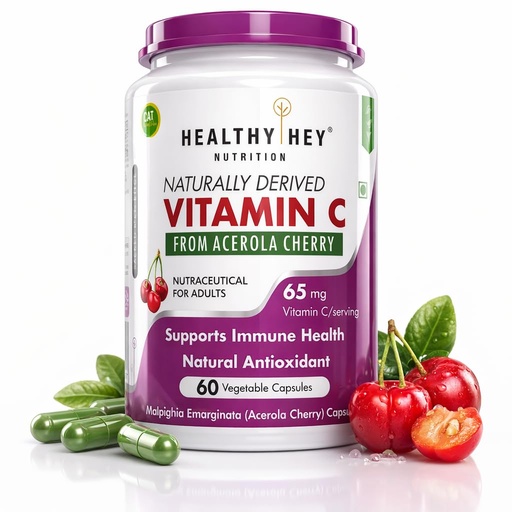 [BRSWYZYQAEOQOHQ4] HealthyHey Nutrition 100% Natural Vitamin C from Cherry - 60 Veg. Capsules