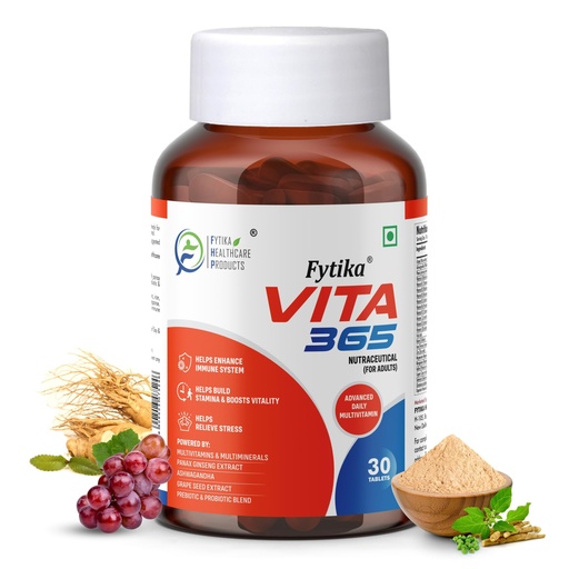 [BRSRAZQ3OUFAMDT4] Fytika Vita 365-30 tablets (Pack of 1) | Multivitamin For Men and Women | With Ashwagandha, Ginseng, Probiotics & Prebiotics and Biotin| Enhances Energy, Immunity and Digestion