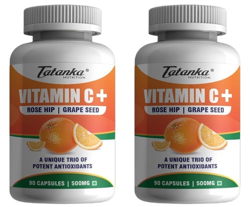 [BRSRE2Y5AUMAYA3V] 500MG Vitamin C+ GRAPE SEED EXTRACT ROSE HIPS EXTRACT Boost immunity,collagen production and helps in uti | Potent antioxidant | 90 Capsules Pack of - 2